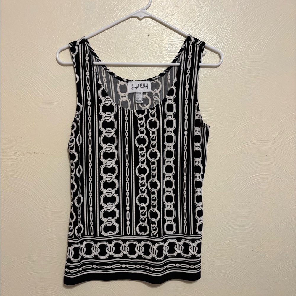 Joseph Ribkoff Black White Chain Print Sleeveless Top Size 10 Stretch